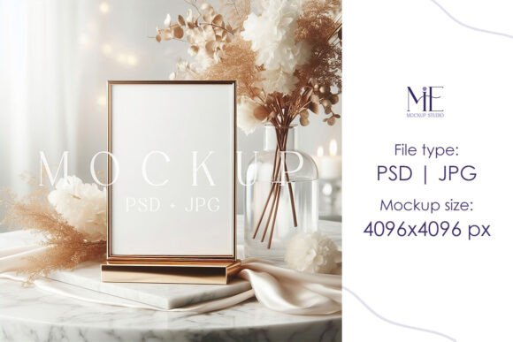 Download Boho Table Sign Mockup Gold Frame Mockup - Mockup Collection