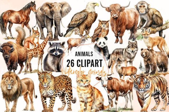 Download Watercolor Animals Sublimation Clipart - Watercolor animals Collection