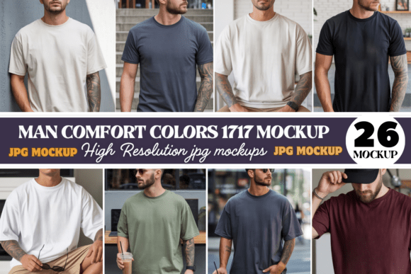 Download Comfort Colors 1717 Man Mockup Bundle - Mockup Collection