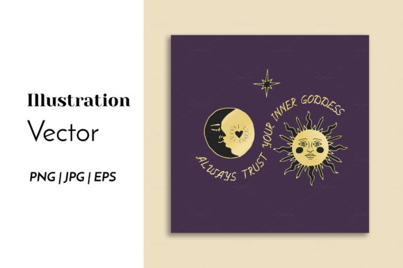 Download Vintage Mystic Sun and Moon Lettering - Sun Collection