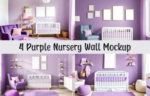 Download 4 Purple Wall Art Frames Nursery Mockup - Mockup Collection