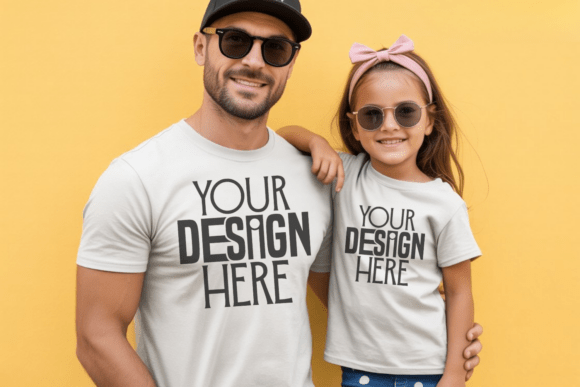 Download White Shirt Dad and Daughter Kids Mockup - Mockup Collection