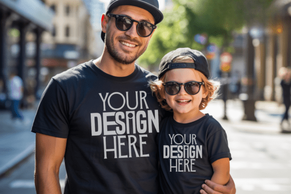 Download Black Shirt Dad &amp; Son Boy Kids Mockup - Mockup Collection