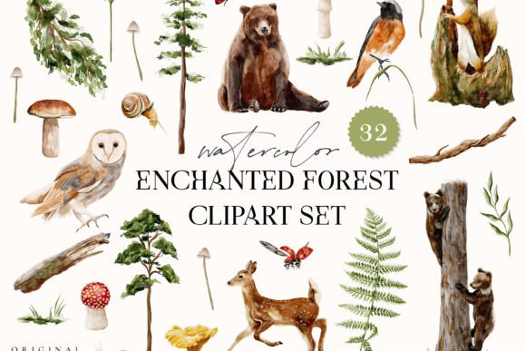 Download Enchanted Forest Watercolor Animals Tree - Watercolor animals Collection