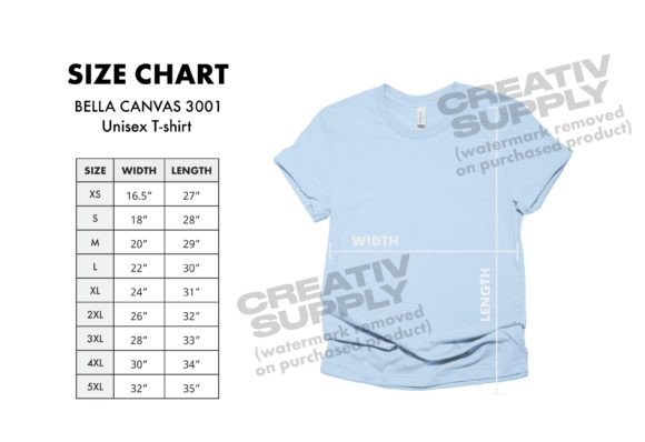 Download Bella Canvas 3001 Size Chart Mockup - Mockup Collection
