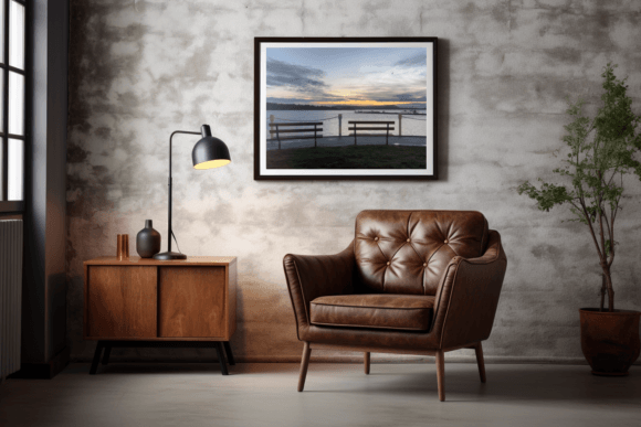 Download Wood Frame Mockup with Soft Leather Chair - Mockup Collection