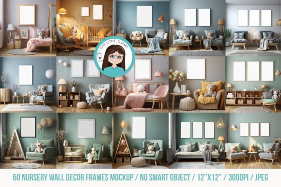 Download 60 Wall Art Frames Nursery Mockup - Mockup Collection