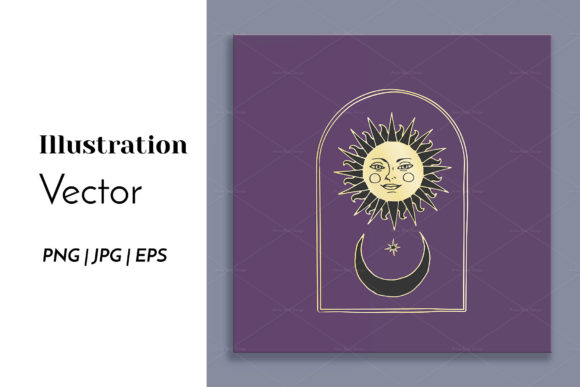 Download Mystic Sun with a Face and Crescent - Sun Collection