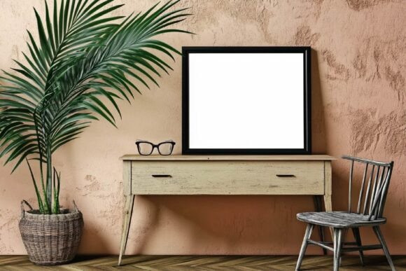 Download Wooden Desk Blank Frame Mockup - Mockup Collection