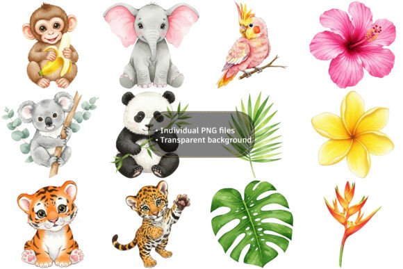 Download Watercolor Animals and Tropical Clipart - Watercolor animals Collection