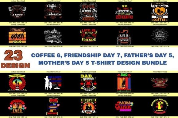 Download Coffee &amp; Family T-Shirt Design Bundle - Design Collection