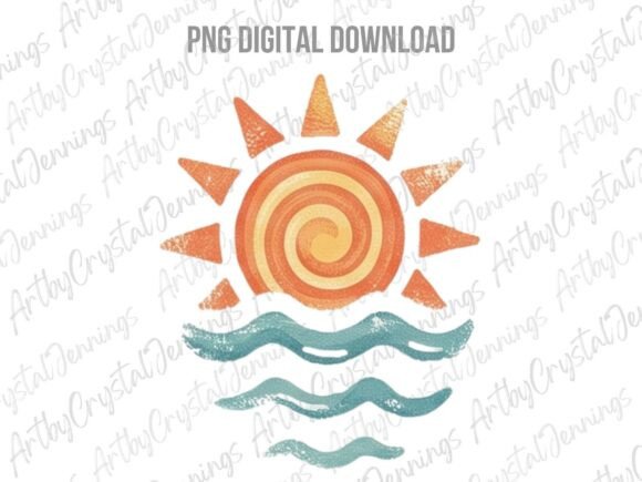 Download Retro Summer Sun and Ocean Waves PNG - Sun Collection