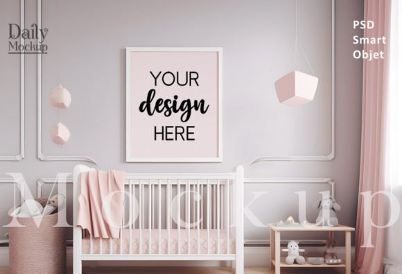 Download Pink Nursery Frames Mockup, Kids Room - Mockup Collection