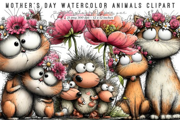 Download Mothers Day Watercolor Animals Clipart - Watercolor animals Collection